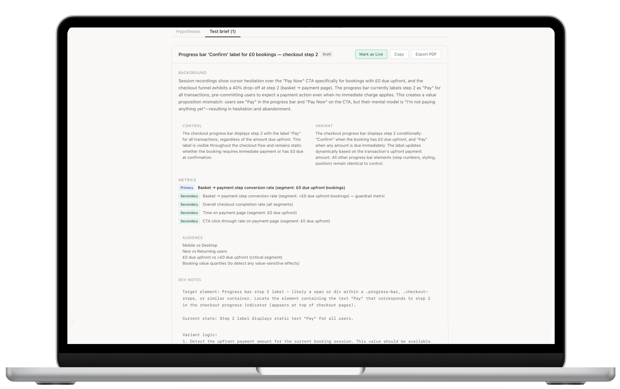 Hypothesise — test brief